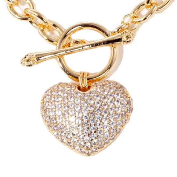 Gold dipped Rhinestone Heart Toggle Clasp Bracelet - Picture 2 of 3